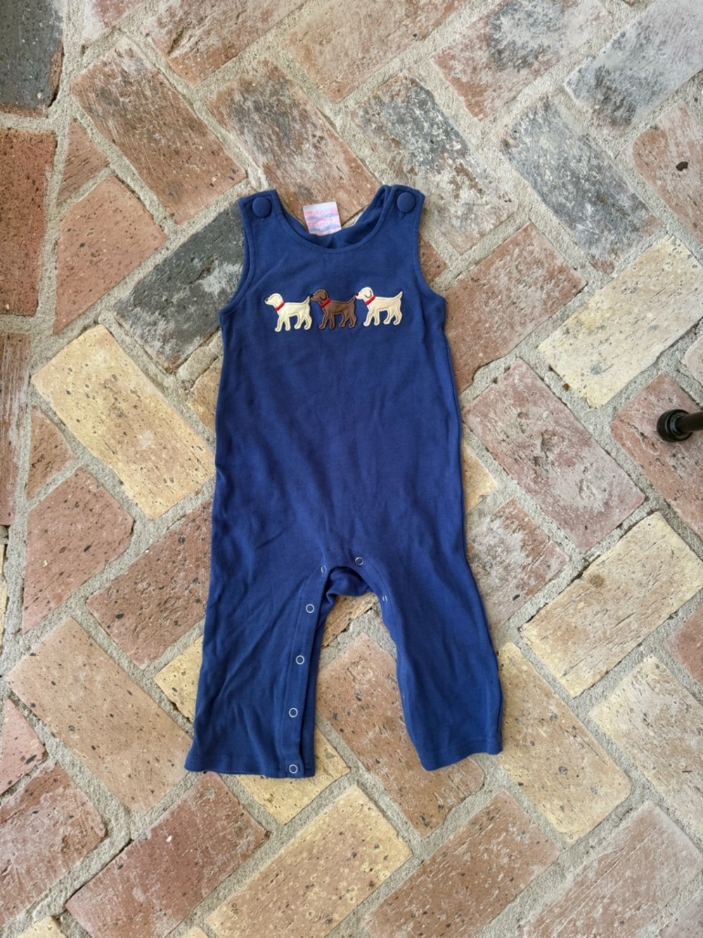 Navy Puppy Applique One-Piece Romper - Kids
